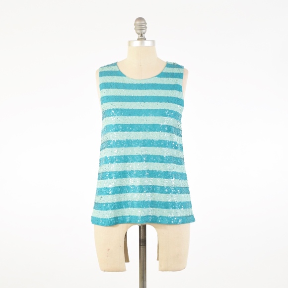 NWT J.Crew Sequin Stripe Tank in Green - Picture 2 of 7